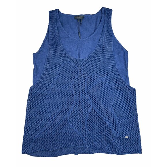 DONNA KARAN Womens Navy Textured Layered Sleeveless Scoop Neck Tank Large - Picture 11 of 11